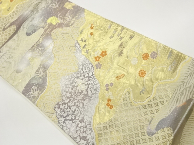 JAPANESE FUKURO OBI / WOVEN AUTUMN FLOWERS